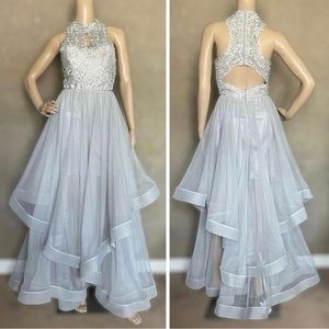 Jodi Kristopher Gray Lace Tulle A Line Sweep Train Prom Gown Size 1 Dress
